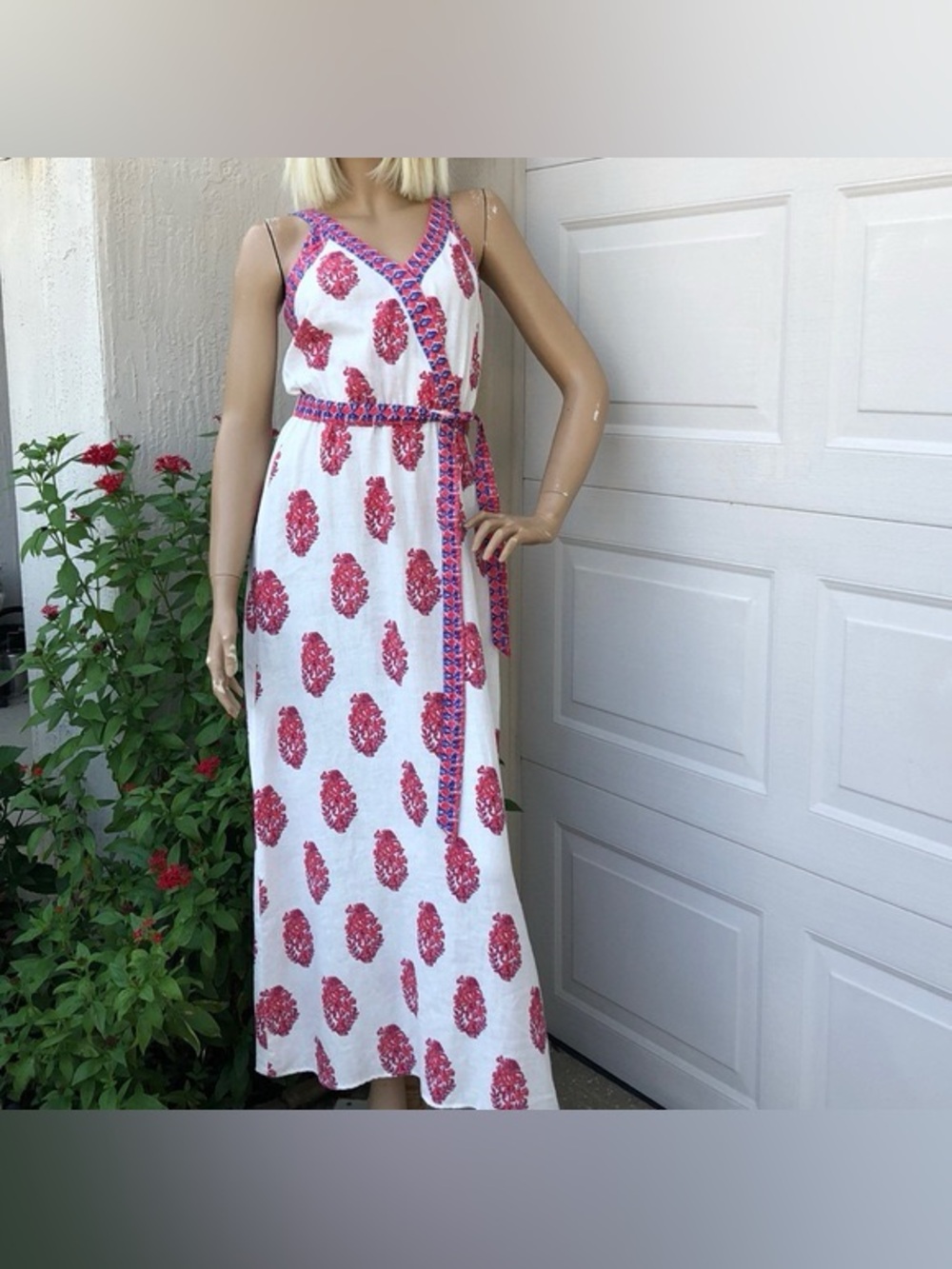 Vineyard Vines Fleur Block Print Linen Maxi Dress